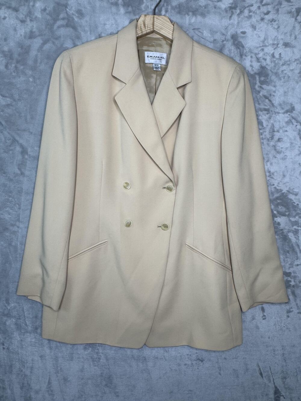 Emanuel Ungaro Blazer Womens 10 Beige Longline Double Breasted Lined Work Vtg 80
